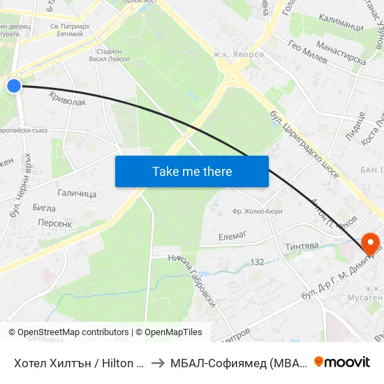 Хотел Хилтън / Hilton Hotel (0397) to МБАЛ-Софиямед (MBAL-Sofiyamed) map