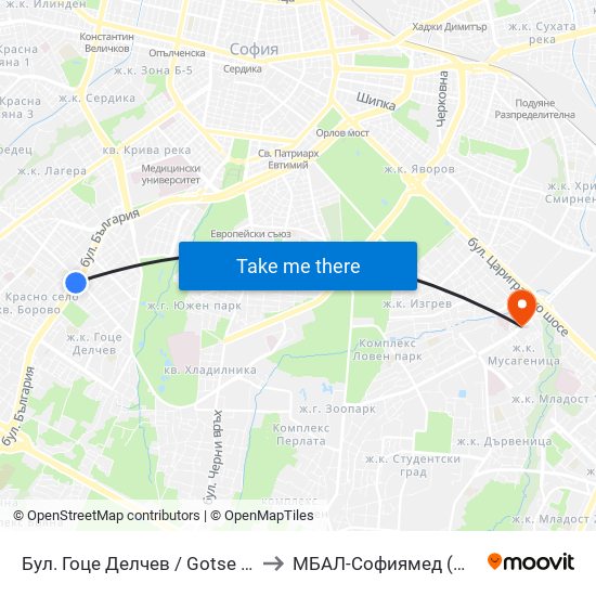 Бул. Гоце Делчев / Gotse Delchev Blvd. (0308) to МБАЛ-Софиямед (MBAL-Sofiyamed) map