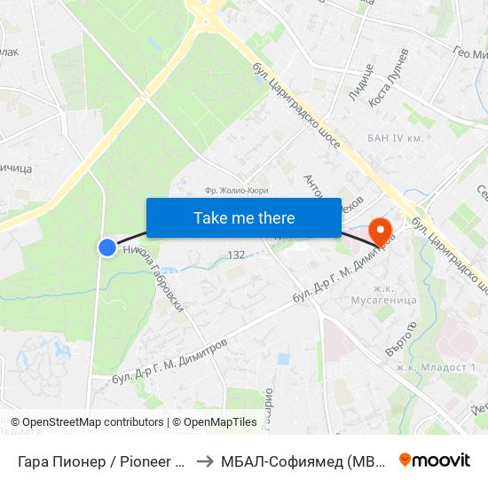 Гара Пионер / Pioneer Station (0465) to МБАЛ-Софиямед (MBAL-Sofiyamed) map