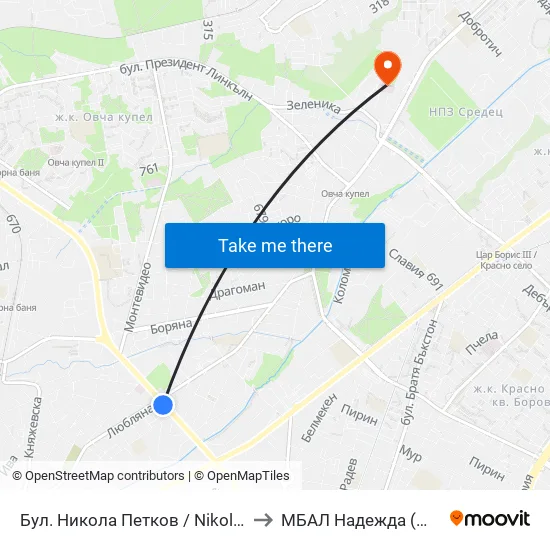 Бул. Никола Петков / Nikola Petkov Blvd. (0350) to МБАЛ Надежда (MBAL Nadezhda) map