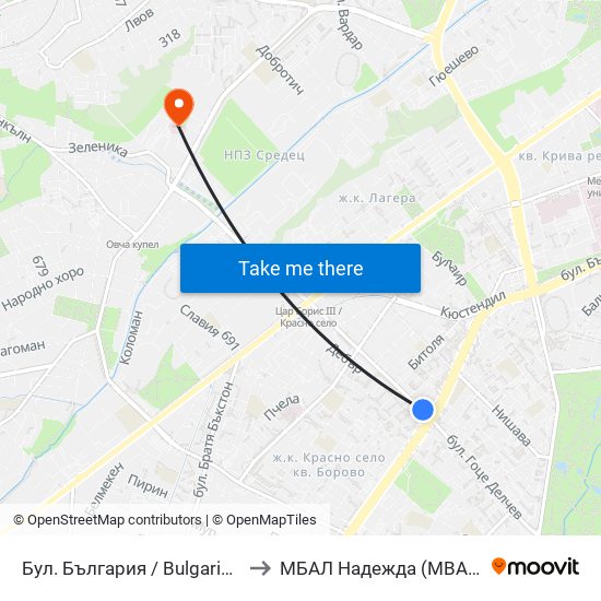Бул. България / Bulgaria Blvd. (0290) to МБАЛ Надежда (MBAL Nadezhda) map