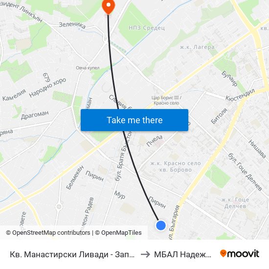 Кв. Манастирски Ливади - Запад / Manastirski Livadi - West Qr. (0582) to МБАЛ Надежда (MBAL Nadezhda) map