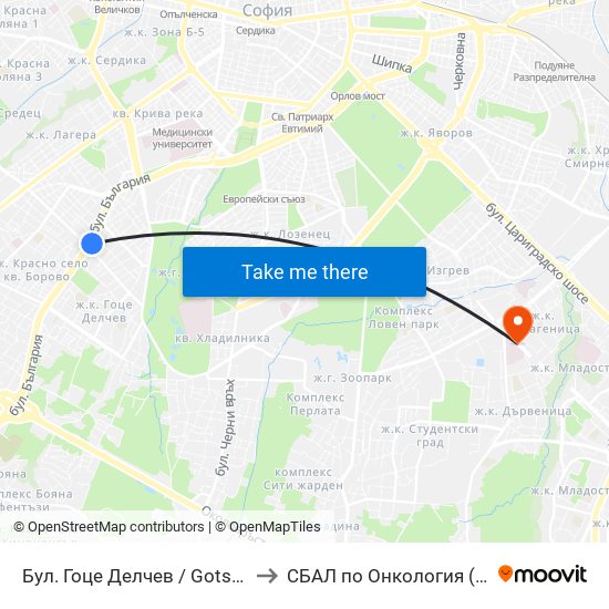 Бул. Гоце Делчев / Gotse Delchev Blvd. (0314) to СБАЛ по Онкология (SBAL po Onkologia) map