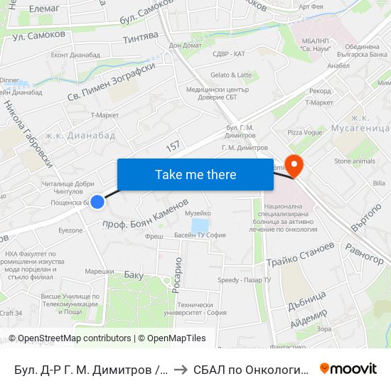 Бул. Д-Р Г. М. Димитров / G. M. Dimitrov Blvd. (0316) to СБАЛ по Онкология (SBAL po Onkologia) map