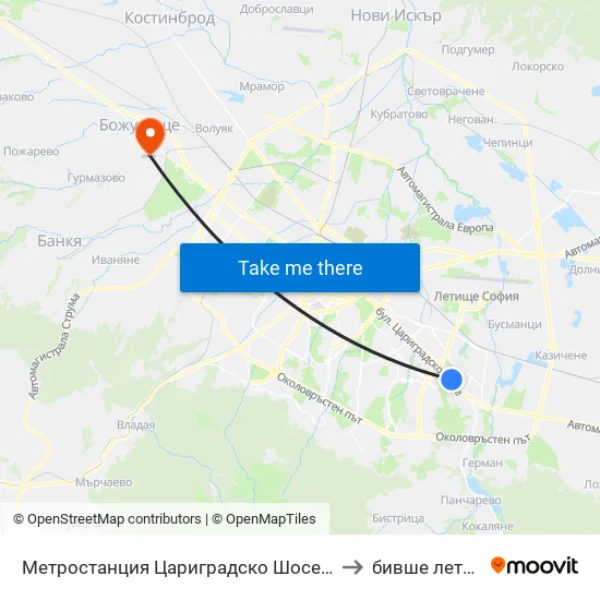Ⓜ️ Метростанция Цариградско Шосе / Tsarigradsko Shosse Metro Station (1016) to бивше летище „Божурище“ map