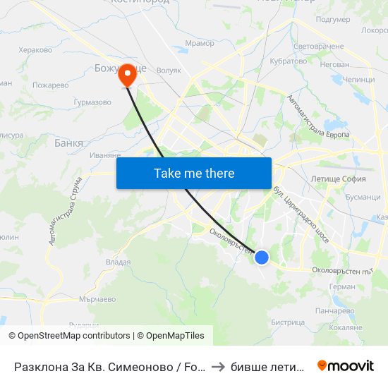 Разклона За Кв. Симеоново / Fork Road To Simeonovo Qr. (1459) to бивше летище „Божурище“ map