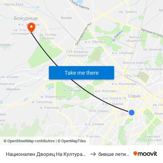 Национален Дворец На Културата / National Palace Of Culture (1139) to бивше летище „Божурище“ map
