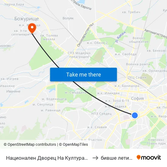 Ⓜ️ Национален Дворец На Културата / National Palace Of Culture (1139) to бивше летище „Божурище“ map