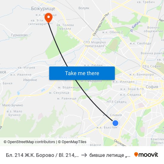 Бл. 214 Ж.К. Борово / Bl. 214, Borovo Qr. (0164) to бивше летище „Божурище“ map