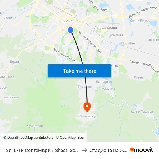 Ул. 6-Ти Септември / Shesti Septemvri St. (1807) to Стадиона на Железница map