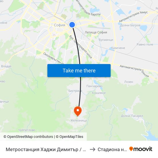 Метростанция Хаджи Димитър / Hadzhi Dimitar Metro Station (0303) to Стадиона на Железница map