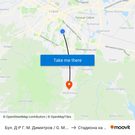 Бул. Д-Р Г. М. Димитров / G. M. Dimitrov Blvd. (0317) to Стадиона на Железница map
