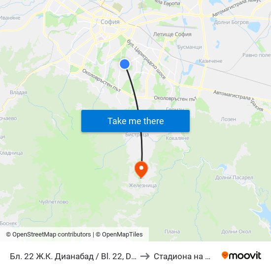 Бл. 22 Ж.К. Дианабад / Bl. 22, Dianabad Qr. (0124) to Стадиона на Железница map