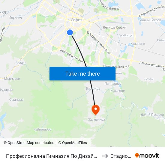 Професионална Гимназия По Дизайн Елисавета Вазова / Elisaveta Vazova High School Of Design (1736) to Стадиона на Железница map