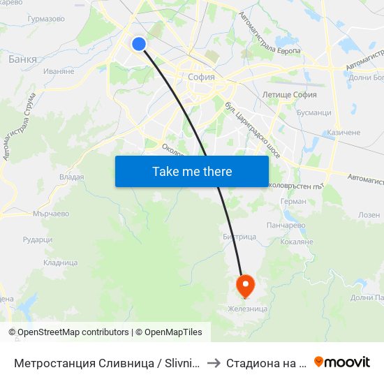 Метростанция Сливница / Slivnitsa Metro Station (1063) to Стадиона на Железница map