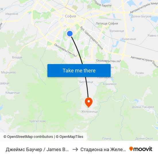 Джеймс Баучер / James Bourchier to Стадиона на Железница map