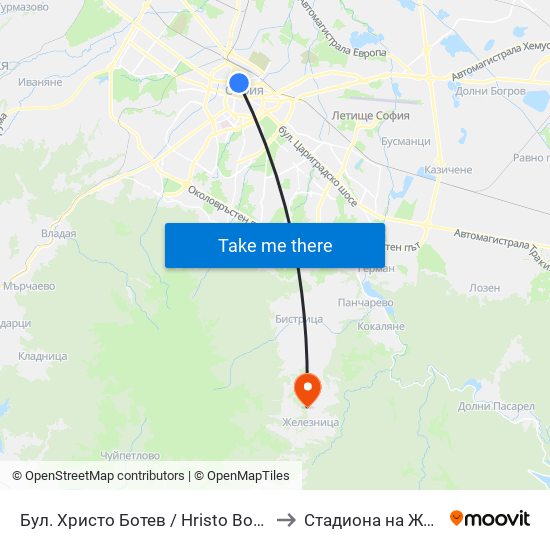 Бул. Христо Ботев / Hristo Botev Blvd. (0385) to Стадиона на Железница map