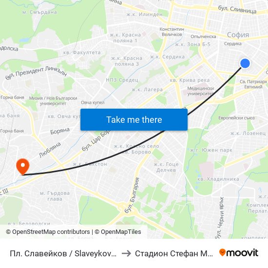 Пл. Славейков / Slaveykov Sq. (1908) to Стадион Стефан Миленков map