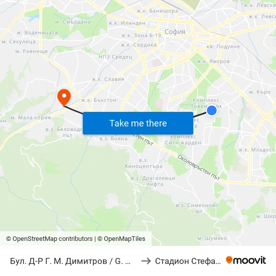 Бул. Д-Р Г. М. Димитров / G. M. Dimitrov Blvd. (0317) to Стадион Стефан Миленков map