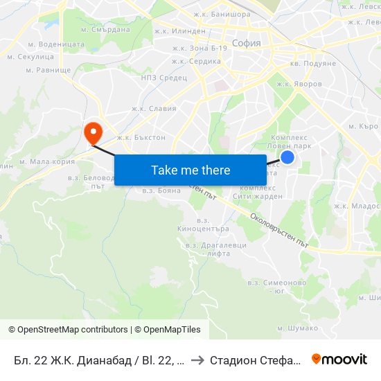 Бл. 22 Ж.К. Дианабад / Bl. 22, Dianabad Qr. (0124) to Стадион Стефан Миленков map