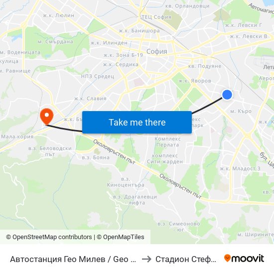 Автостанция Гео Милев / Geo Milev Bus Station (0052) to Стадион Стефан Миленков map