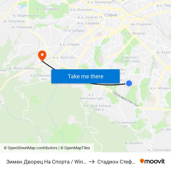 Зимен Дворец На Спорта / Winter Sports Palace (0742) to Стадион Стефан Миленков map