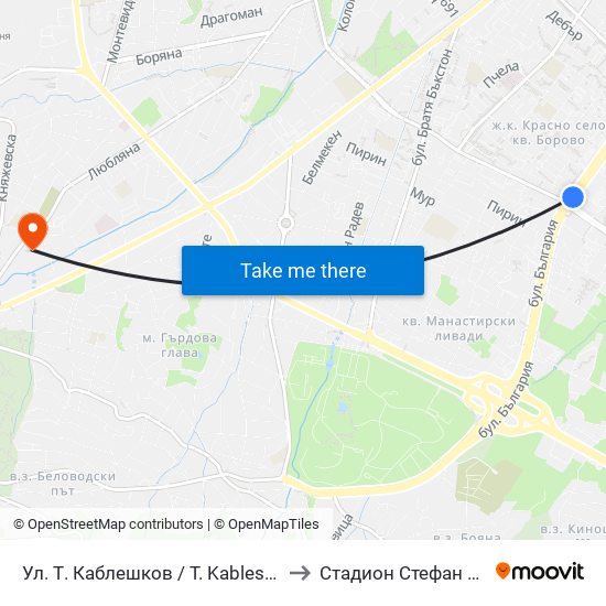 Ул. Т. Каблешков / T. Kableshkov St. (2211) to Стадион Стефан Миленков map