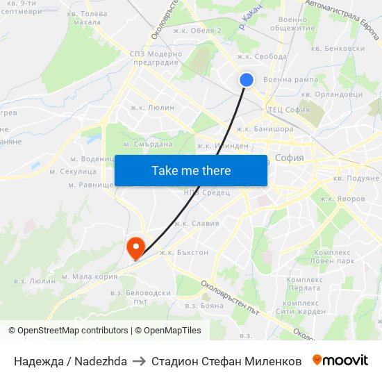 Надежда / Nadezhda to Стадион Стефан Миленков map