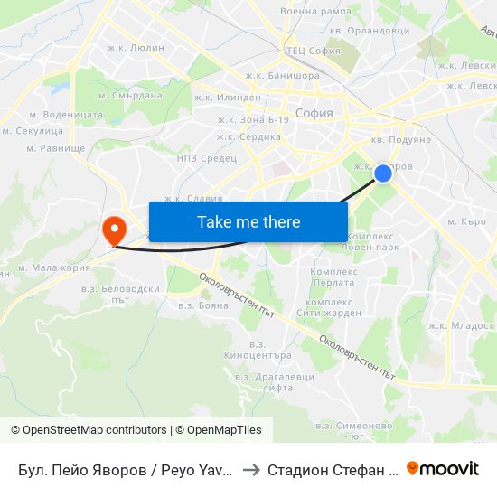 Бул. Пейо Яворов / Peyo Yavorov Blvd. (0073) to Стадион Стефан Миленков map