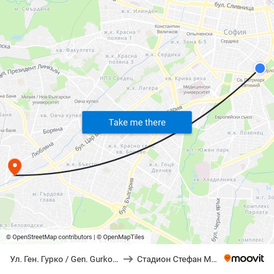 Ул. Ген. Гурко / Gen. Gurko St. (1902) to Стадион Стефан Миленков map