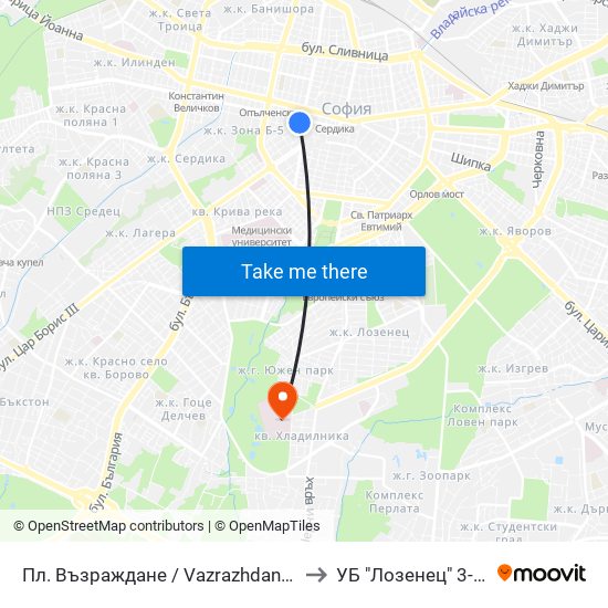 Пл. Възраждане / Vazrazhdane Sq. (1269) to УБ "Лозенец"  3-та Стая map