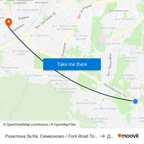Разклона За Кв. Симеоново / Fork Road To Simeonovo Qr. (1458) to ДИУУ map
