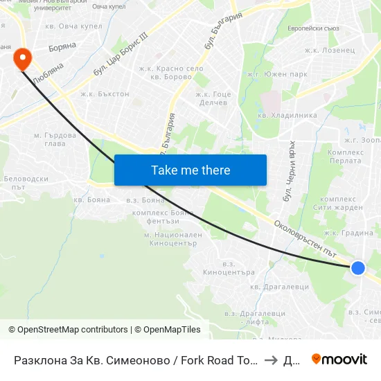 Разклона За Кв. Симеоново / Fork Road To Simeonovo Qr. (1458) to ДИУУ map