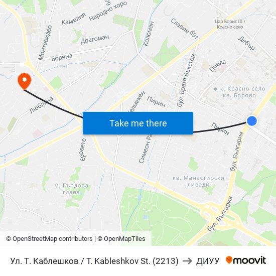 Ул. Т. Каблешков / T. Kableshkov St. (2213) to ДИУУ map