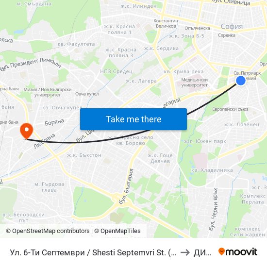 Ул. 6-Ти Септември / Shesti Septemvri St. (1808) to ДИУУ map