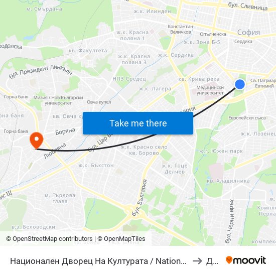 Национален Дворец На Културата / National Palace Of Culture (1139) to ДИУУ map