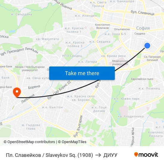 Пл. Славейков / Slaveykov Sq. (1908) to ДИУУ map