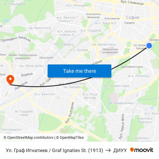 Ул. Граф Игнатиев / Graf Ignatiev St. (1913) to ДИУУ map