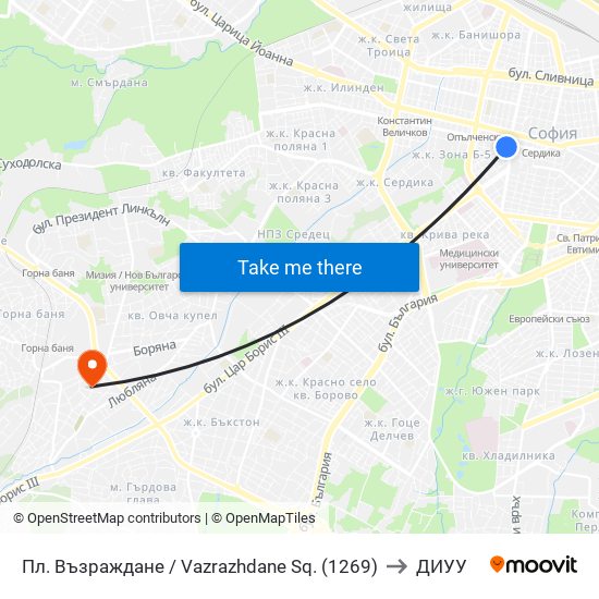 Пл. Възраждане / Vazrazhdane Sq. (1269) to ДИУУ map
