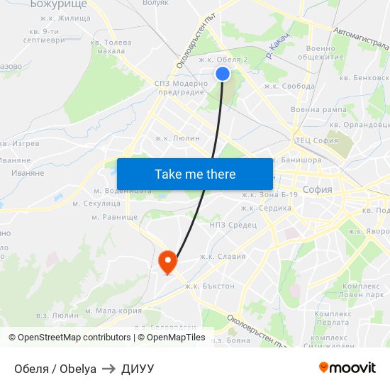 Обеля / Obelya to ДИУУ map