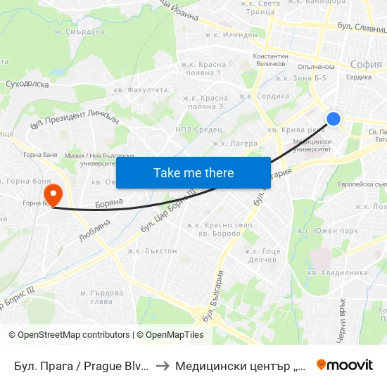 Бул. Прага / Prague Blvd. (0365) to Медицински център ,,Ортомед'' map