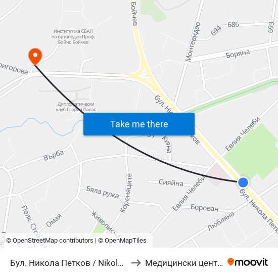 Бул. Никола Петков / Nikola Petkov Blvd. (0347) to Медицински център ,,Ортомед'' map