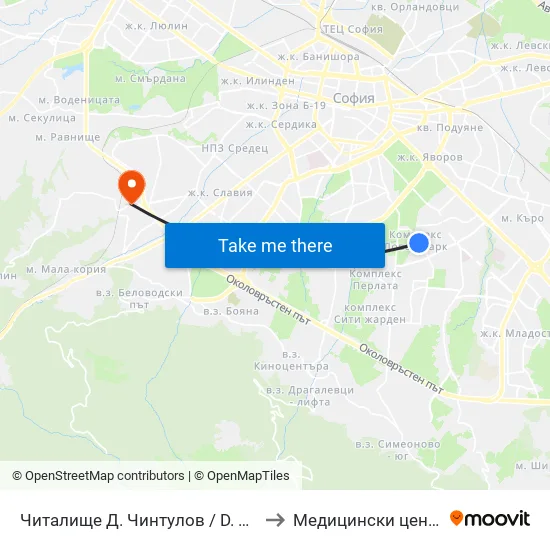 📚 Читалище Д. Чинтулов / D. Chintulov Library (2366) to Медицински център ,,Ортомед'' map