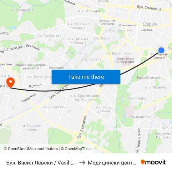 Бул. Васил Левски / Vasil Levski Blvd. (0299) to Медицински център ,,Ортомед'' map