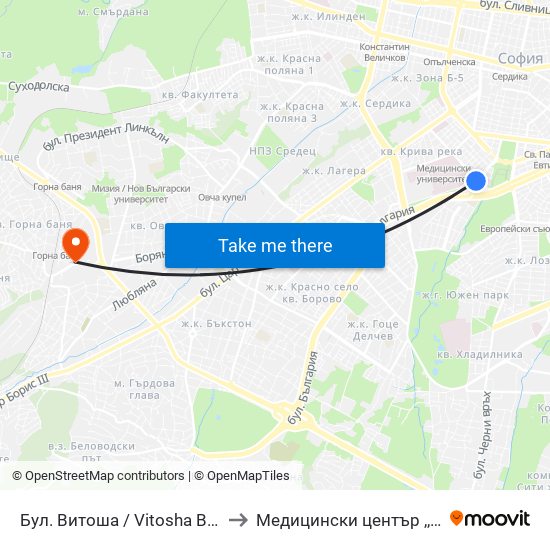 Бул. Витоша / Vitosha Blvd. (0302) to Медицински център ,,Ортомед'' map