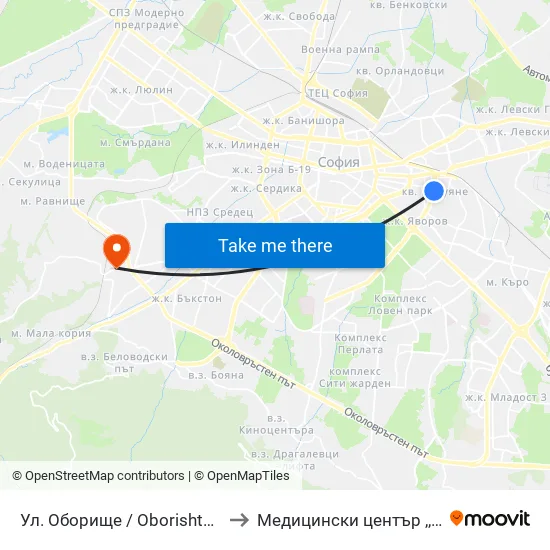 Ул. Оборище / Oborishte St. (2071) to Медицински център ,,Ортомед'' map