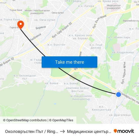 Околовръстен Път / Ring Road (1177) to Медицински център ,,Ортомед'' map