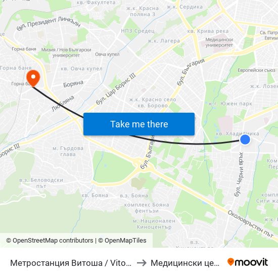 Метростанция Витоша / Vitosha Metro Station (0909) to Медицински център ,,Ортомед'' map