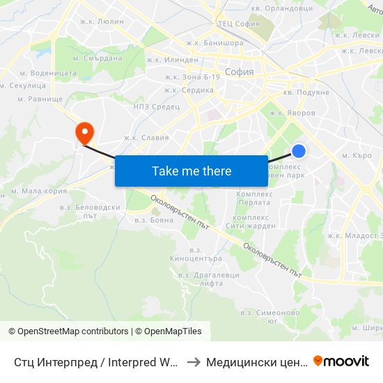 Стц Интерпред / Interpred World Trade Centre (1109) to Медицински център ,,Ортомед'' map