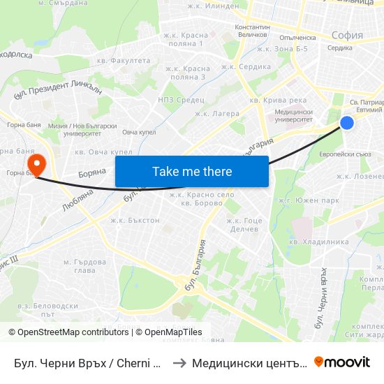 Бул. Черни Връх / Cherni Vrah Blvd. (0398) to Медицински център ,,Ортомед'' map